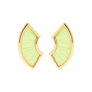 NWT Mignonne Gavigan Gold Tone With Mini Jane Lime Green Raffia Stud Earrings